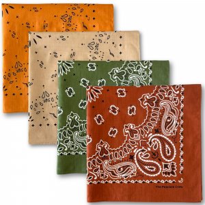 The Peacock Crew Pack of 4 Earthy Colors Bandanas in Premium Soft Cotton Paisley Print