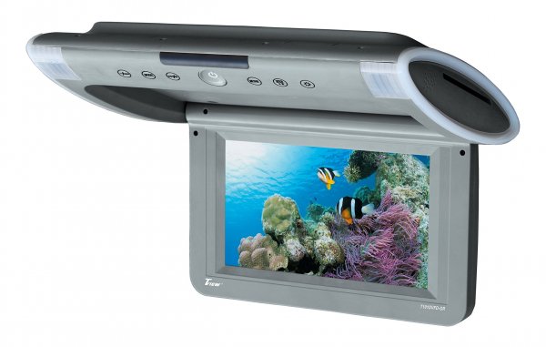 Tview T101DVFDGR10.1" Wide Screen Flip Down w/Built in Slot Type DVD Player Gray