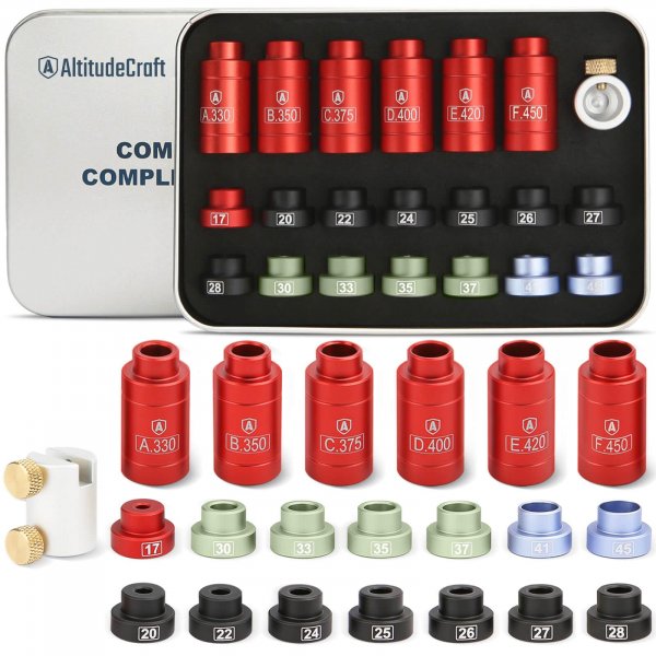 AltitudeCraft Bullet and Headspace Gauge Comparator Kit with 14 Inserts and 6 Bushings, Reloading Supplies and Equipment and Reloading Tool with Tin Box, Anodized Aluminum