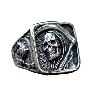 ZMY Home Gothic Skull Ring Stainless Steel Signet Ring for Men Reaper Ring with Hook Design Jewelry Gift (13)