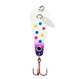 Northland Tackle Ice Fishing Thumper Spoon, Stamped Brass Flutter Spoon Ice Fishing Lure for Walleye, Crappie, & More, 10 Colors, Super-Glo Purple Wonder, 1/4 Oz