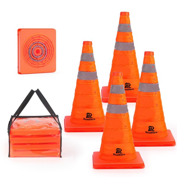 RoadHero 18 Inch 4 Pack Collapsible Traffic Safety Cones with Bag, Orange