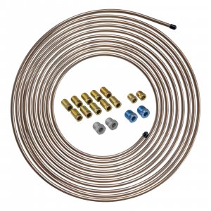 4LIFETIMELINES – 1/4" x 25' Copper-Nickel Brake Line Kit with 16 SAE Fittings | True CuNi Alloy, Non-Magnetic | Inverted Flare, 0.028" Wall | Rust-Proof Replacement Tubing for Cars & Trucks
