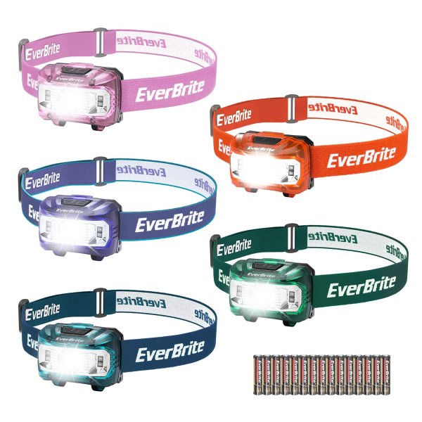EverBrite Headlamp, 5 Pack Kids Headlamp with Red Light and Memory Function, Head Lamp for Adults and Kids with 5 Modes, Bright Headlamps for Camping, Running, Children's Day Gifts, Batteries Included