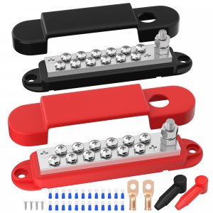 RVBOATPAT Power Distribution Block 12V 150A 1/4" Stud Marine Bus Bar 12 Volt DC Battery Busbar for Boat Automotive Solar Wiring