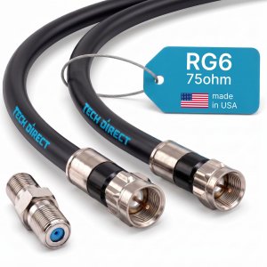 TechDirect 3FT RG6 Coaxial Cable Black - High Speed Internet, Cable TV, Antenna, Satellite Broadband Low Resistance RG6 Coax Cable Cord Low Loss TV Cable Extension Wire with Connectors Extra-Durable