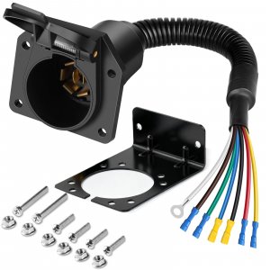Premium 7 Pin Trailer Connector with Mounting Bracket，Heavy-Duty 7 Pin Trailer Plug with Color-Coded Wiring Harness for Easy Installation，Waterproof 7 Way Trailer Plug for RVs，Trailers，Boat Traile