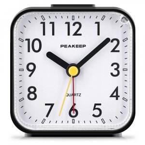 Peakeep Small Battery Operated Analog Travel Alarm Clock Silent