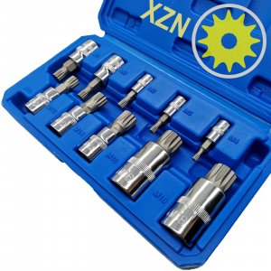 ALOUKA 10-Pc XZN Triple Square Spline Bit Socket Set, 1/4", 3/8", 1/2" Drive, M4-M18, 12-Pt Tamper Proof - For BMW, Mercedes, VW, Audi, Porsche