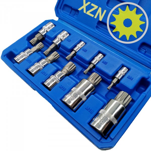 ALOUKA 10-Pc XZN Triple Square Spline Bit Socket Set, 1/4", 3/8", 1/2" Drive, M4-M18, 12-Pt Tamper Proof - For BMW, Mercedes, VW, Audi, Porsche