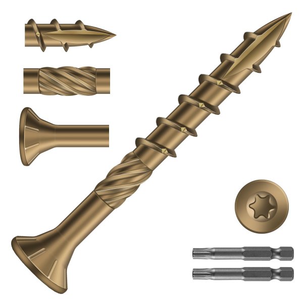 SG TZH #8 x 1-1/2" Deck Screws (322Pcs) 2lb. Carbon Steel, Yellow, Flat Head, Rust Resistant epoxy Coated, with T25 Star Bit