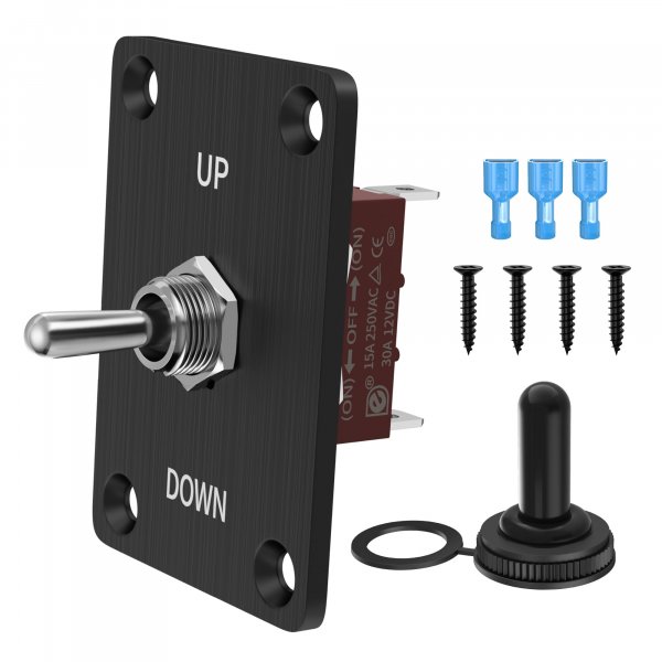 Momentary Toggle Switch Waterproof 12V DC 30A SPDT 3 Way 3 Pin (ON)-Off-(ON) with Up Down Mounting Panel, Weatherproof Cap Cover for Marine Boat RV Auto