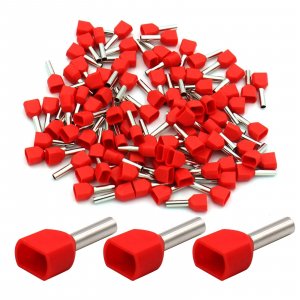 BAOMAIN 100-Pack 18 AWG Twin Wire Ferrules Red TE1008 Pin Terminal