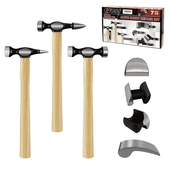 C&T Auto Body Repair Tool Kit,7 Piece,Car Body Repair Tool Kit, Carbon Steel Dolly and Hammer Dent Body Fender Tool Set