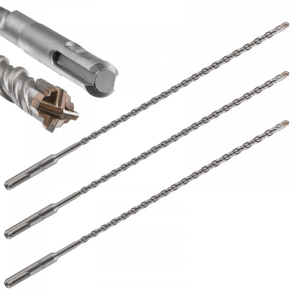 Wensilon Concrete Drill Bit Lengthening 3pcs 1/4" X 12"-10" Cross-Type Double Thread Carbide Material Suitable for Brick, Cement Walls, Stone, Extra Long Hammer Drill Bits
