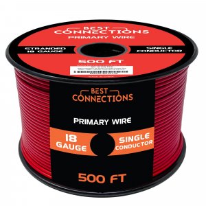BEST CONNECTIONS Automotive Primary Wire - 500ft (Various Color Options) | Ideal for Trailer, Speaker, and Lighting Circuits | Durable Primary/Remote, Power/Ground Electrical Wiring (Red, 18 Gauge)
