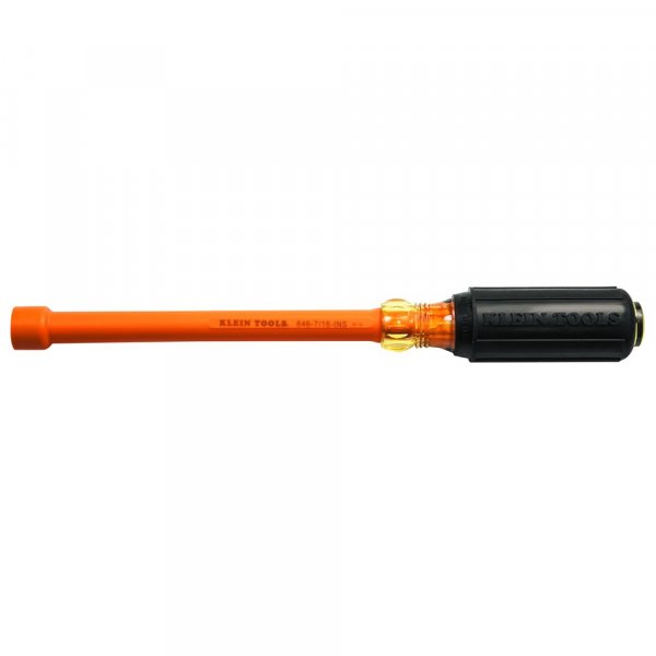 Klein Tools 646716INS Insulated Nut Driver, Made in USA, 7/16-Inch, 6-Inch Hollow Shaft, Cushion Grip Handle