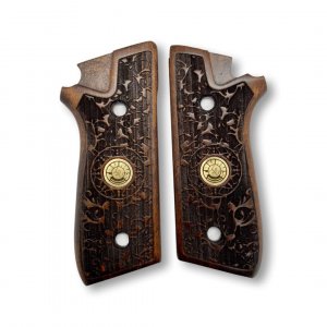 Zib Grips for Taurus PT59, PT92, PT99, PT100, PT101, PT917 Wooden Grips, Smooth Grips Handmade Birthday Newyear Sport for Men & Veterans (Taurus Grips - Ethnic Pattern Dark Brown)