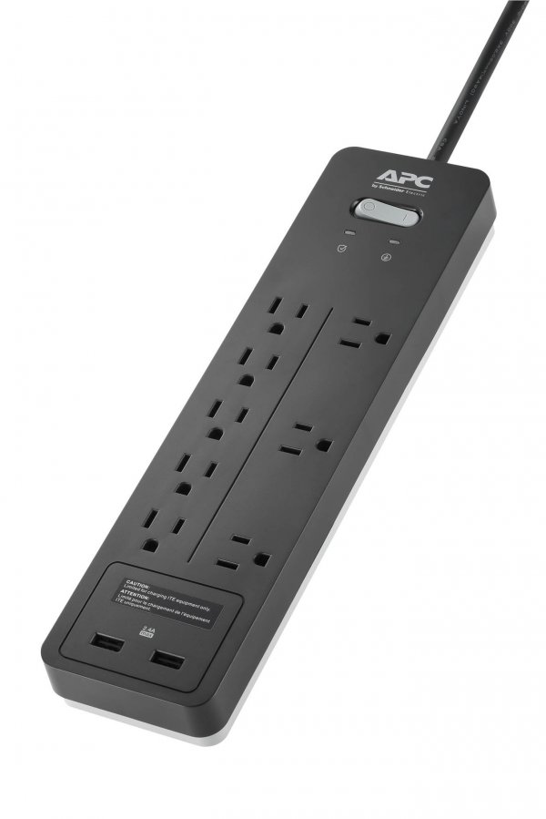 APC PH8U2 8Outlet SurgeArrest Home/Office Surge Protector 2 USB Ports 6ft Cord