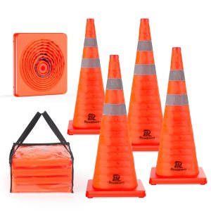 RoadHero 28 Inch 4 Pack Collapsible Traffic Safety Cones with Bag, Orange