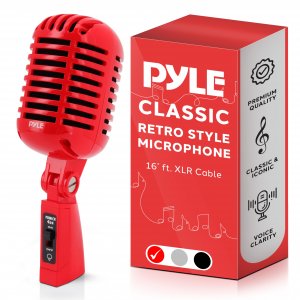 Pyle PDMICR42R Classic Retro-Style Dynamic Vocal Microphone (Red)