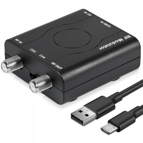 HDMI to RF Modulator, HDM61 VHF HDMI to RF Converter Adapter for TV NTSC Format Output, 1080P PLL Control for Home TV Game Console