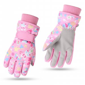 JANGANNSA Winter Kids Ski Gloves Boys Girls Cold Weather Snow Glove Waterproof Ski Snowboard Gloves with Fleece Lining (4-6 Years, Pink)