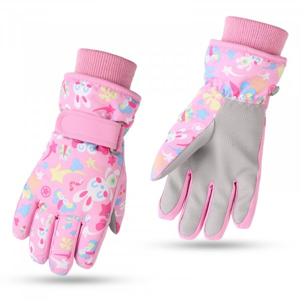 JANGANNSA Winter Kids Ski Gloves Boys Girls Cold Weather Snow Glove Waterproof Ski Snowboard Gloves with Fleece Lining (4-6 Years, Pink)