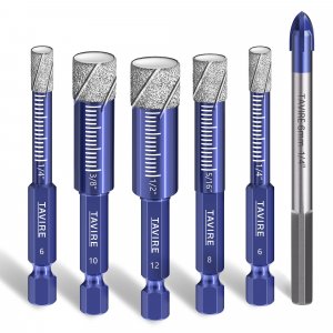 6 Pcs Dry Diamond Drill Bit Set for Tile,Ceramic,Glass,1/4",5/16",3/8",1/2"