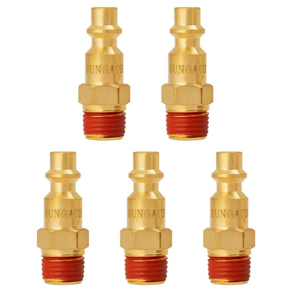 SUNGATOR Brass 1/4 Inch Male Air Plug, 5-Pack NPT Industrial Hose Fittings