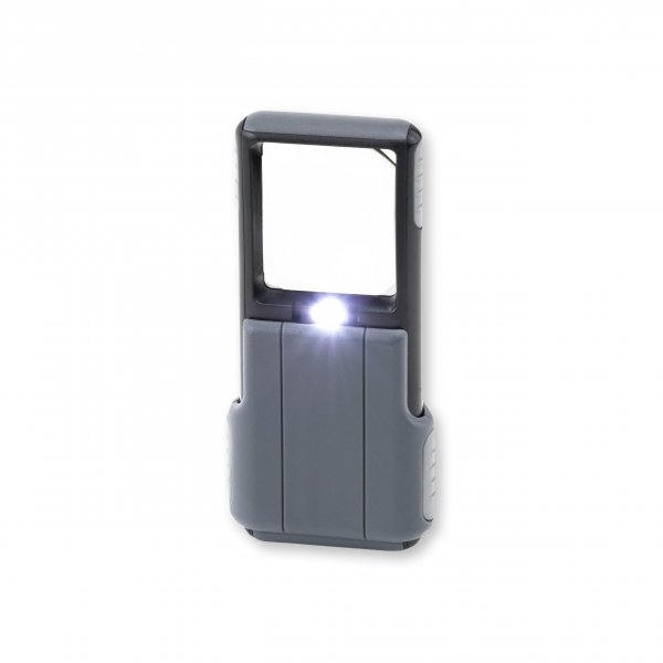 Carson MiniBrite LED Lighted Slide-Out Aspheric Magnifier with Protective Sleeve (PO-55), 5X, Gray