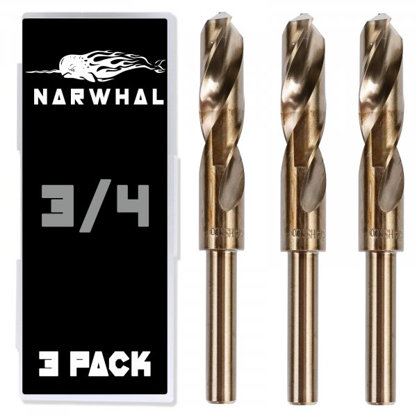 Narwhal 3/4 in Cobalt Drill Bits - 3 Pack - M35 Cobalt, 135 Split Point - Ideal for Metal, Stainless Steel, Cast Iron & More