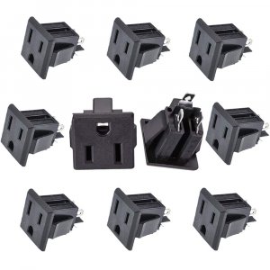Panel Mount Outlet Power Socket 10Pcs US Plug 3 Pins AC 15A 125V Panel Screw Mount Type Female Connectors Adapter Black