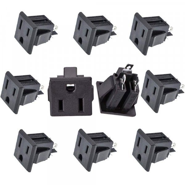 Panel Mount Outlet Power Socket 10Pcs US Plug 3 Pins AC 15A 125V Panel Screw Mount Type Female Connectors Adapter Black