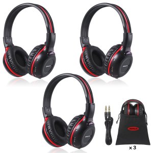SIMOLIO Infrared Headphones for Car DVD for Honda Odyssey, uConnect, Chrysler Pacifica, Town & Country, Toyota Sienna,Wireless IR Headphone with Storage Bag & AUX Cord for TV, Outdoor Movie, 3 Pack