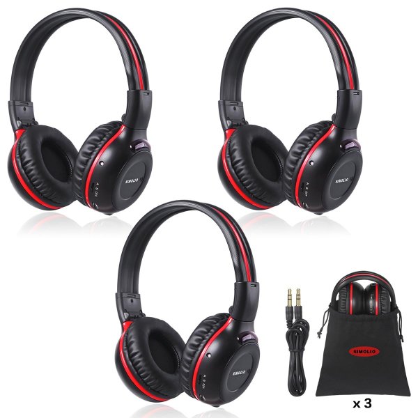 SIMOLIO Infrared Headphones for Car DVD for Honda Odyssey, uConnect, Chrysler Pacifica, Town & Country, Toyota Sienna,Wireless IR Headphone with Storage Bag & AUX Cord for TV, Outdoor Movie, 3 Pack