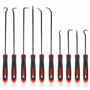 Rindion 10PCS Pick Set Mechanic, Hook and Pick Tool Set with Non-Slip Grip, Long & Mini Automotive Pick Set for O-Ring, Seal & Gasket Removal, Car Repair, Mechanical and DIY Use(Red)