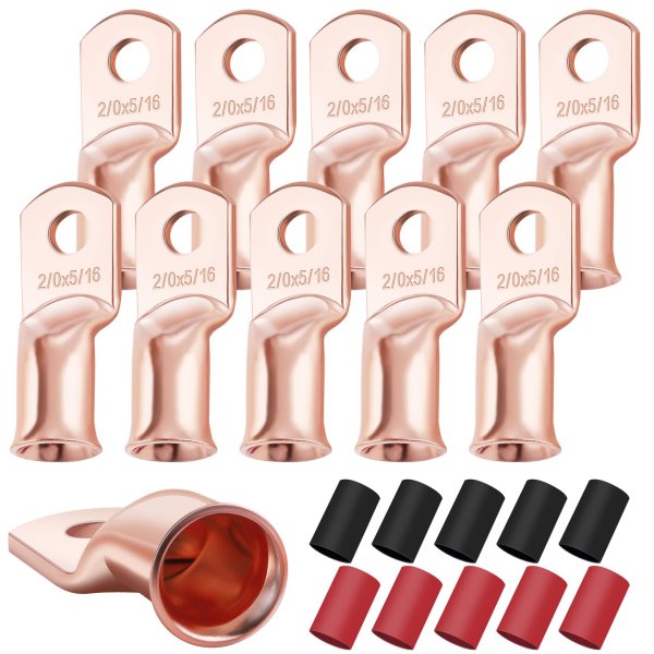 XHF 10PCS 2/0 AWG-5/16 Heavy Duty Battery Cable Lugs Shrink Tubing(UL)