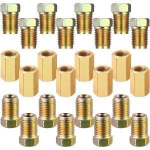 Frienda 12 Pcs 3/16 Brake Line Fitting, 3/8-24 Brass Brake Union