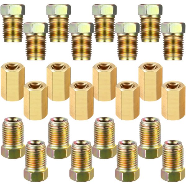 Frienda 12 Pcs 3/16 Brake Line Fitting, 3/8-24 Brass Brake Union