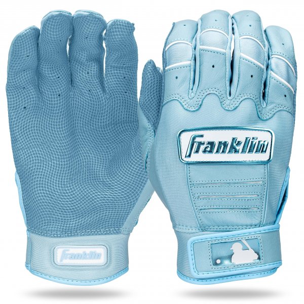 Franklin Sports MLB Batting Gloves - CFX Pro Adult + Youth Batting Gloves Pair - Baseball + Softball Gear - Premium Pro-Quality Leather - Carolina Blue Highlight - Adult Medium