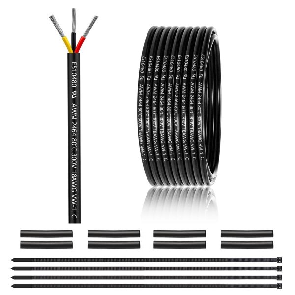 18 Gauge 3 Conductor Electrical Wire 25FT, UL 2464 18 AWG 3 Wire Cable