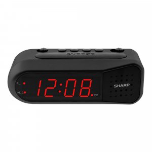 Sharp Digital Alarm Clock for Heavy Sleepers, Dual Alarm, Red LED, Black