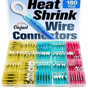 180Pcs Heat Shrink Wire Connectors Kit - Waterproof Marine Automotive Battery Electrical Crimp Terminals Set, Ring Fork Spade Butt Splices
