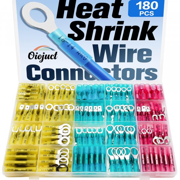 180Pcs Heat Shrink Wire Connectors Kit - Waterproof Marine Automotive Battery Electrical Crimp Terminals Set, Ring Fork Spade Butt Splices