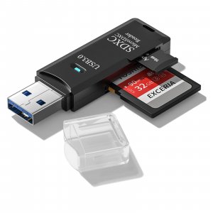 USB3.0 Micro SD Card Reader, 5Gbps 2-in-1 SD Card Reader to USB Adapter, Wansurs Memory Card Reader for SDXC, SDHC, MMC, RS-MMC, Micro SDXC, Micro SD, Micro SDHC and UHS-I Cards (1Pack Black)