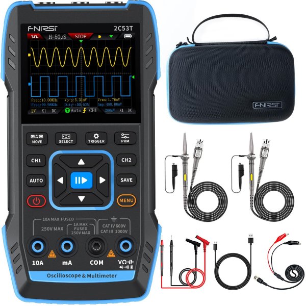 FNIRSI 2C53T 3-in-1 50MHz 2CH Oscilloscope Multimeter DDS Signal Generator