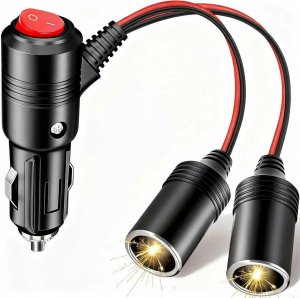Car Cigarette Lighter Splitter, 12v Splitter Adapter for Car,Supports Fast Charging,1 to 2 Car Cigarette Lighter Splitter Power Charger Port, for 12/24 Volt Cars Vehicle,with on Off Switch