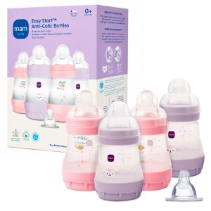 MAM 5oz Easy Start Anti-Colic+ Vented Baby Bottle, 0+ Month, 4 Pack, Girl