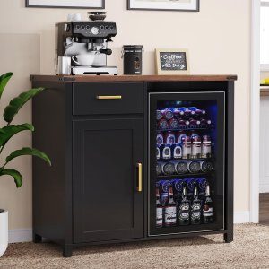 GDLF Coffee Bar Cabinet with Fridge Space, Mini Fridge Stand,Black